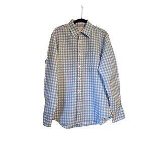 Banana Republic Blue White Linen Check Long Sleeve Button Up Shirt Medium